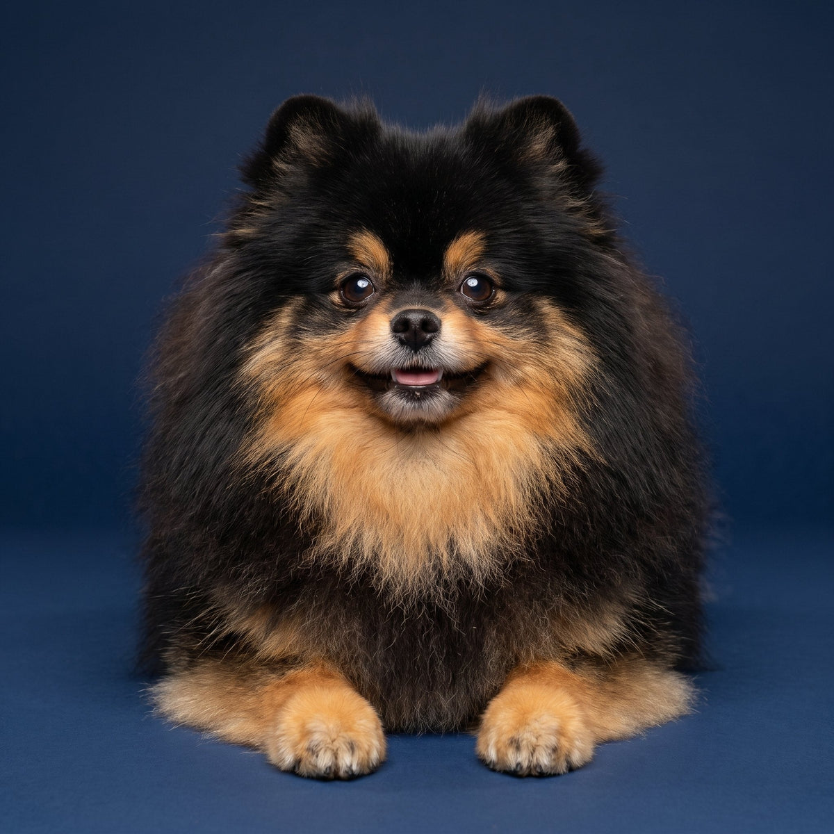 Volpino di Pomerania nero focato dal mantello folto
